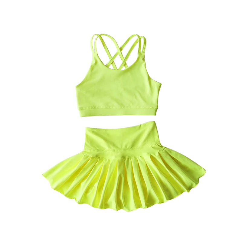 preorder GSD2437 yoga yellow top skirt 2pcs girls set