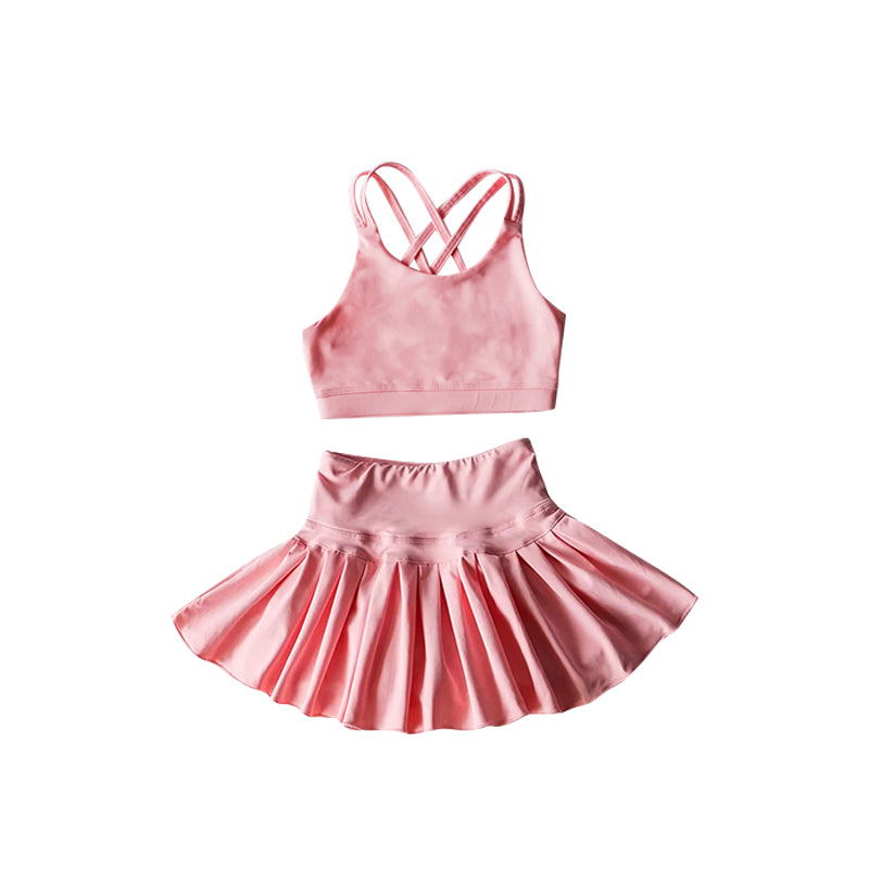 preorder GSD2438 yoga pink top skirt 2pcs girls set