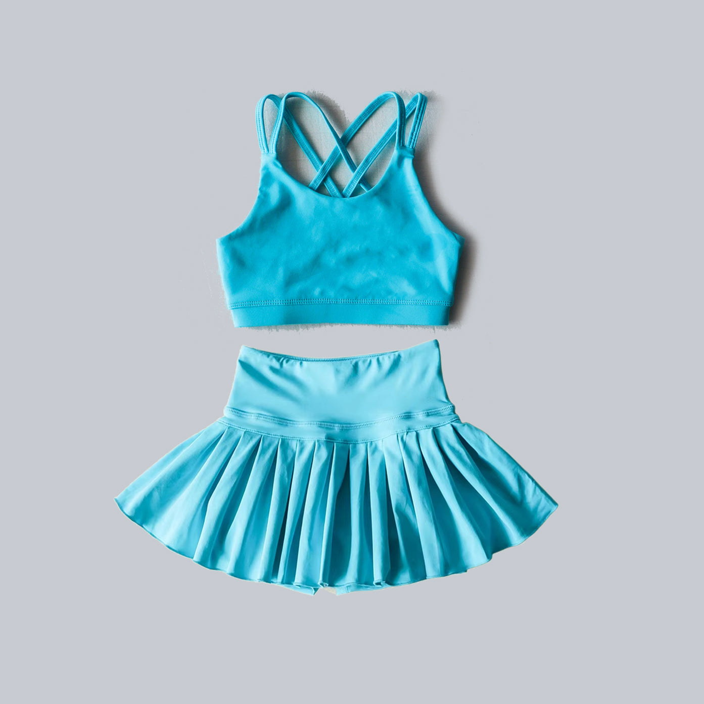 preorder GSD2439 yoga bright blue top skirt 2pcs girls set