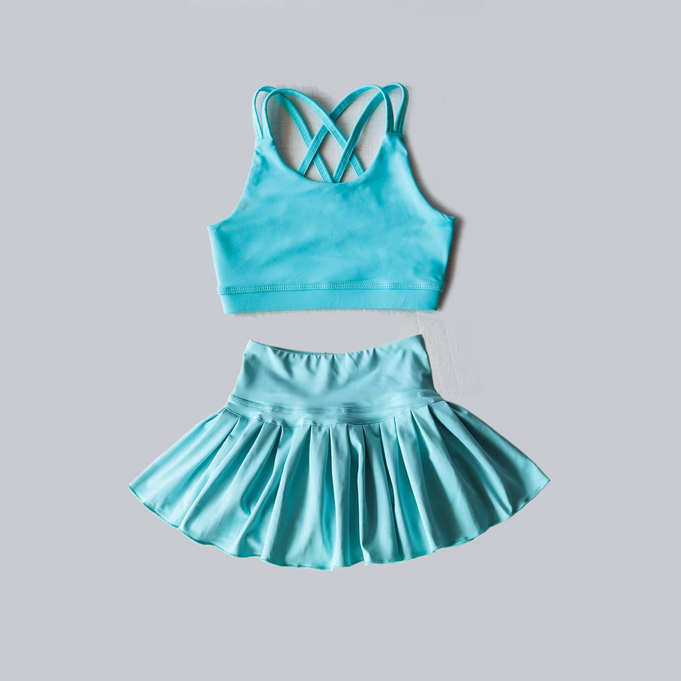 preorder GSD2440 yoga light blue top skirt 2pcs girls set