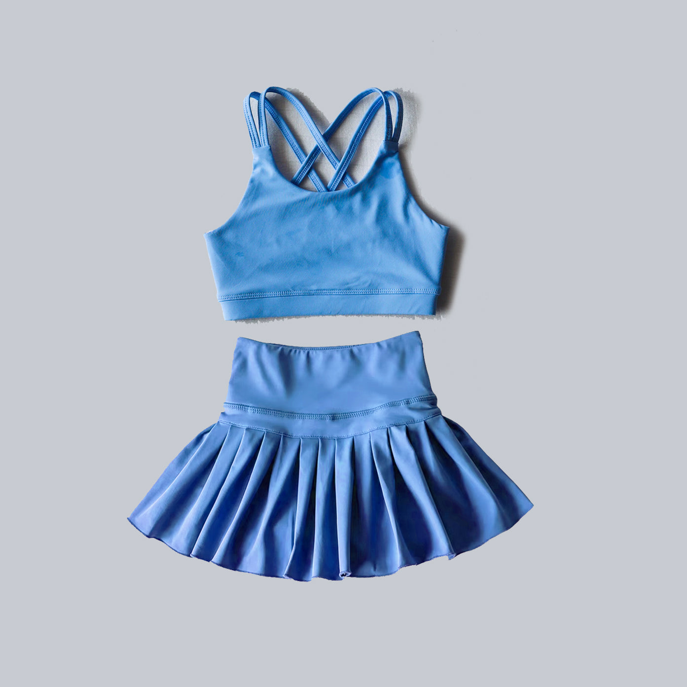 preorder GSD2441 yoga dark blue top skirt 2pcs girls set