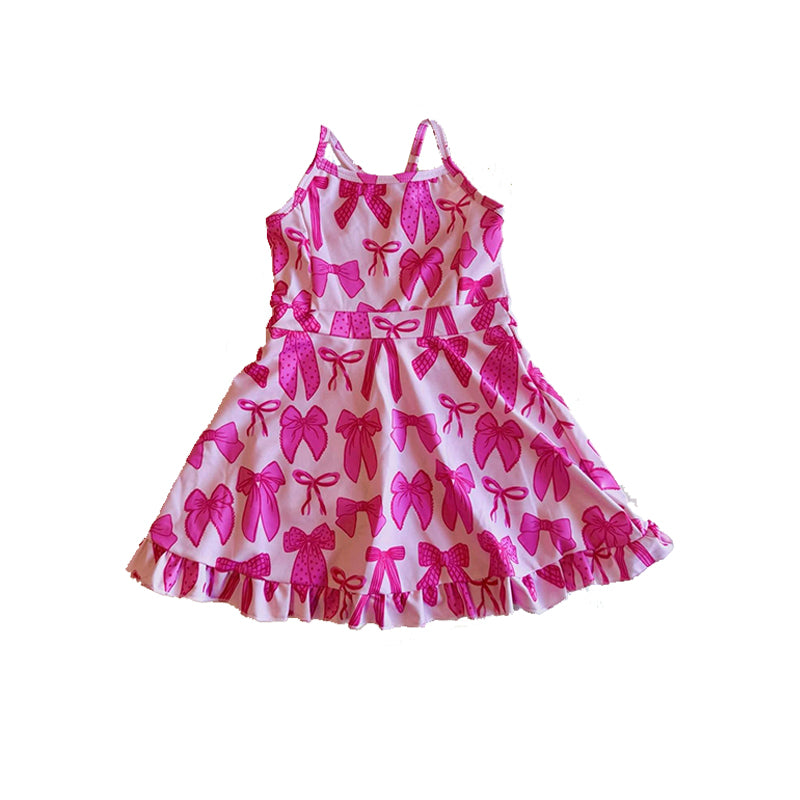 preorder GSD2444 yoga hot pink bows coquette bows girls dress with shorts