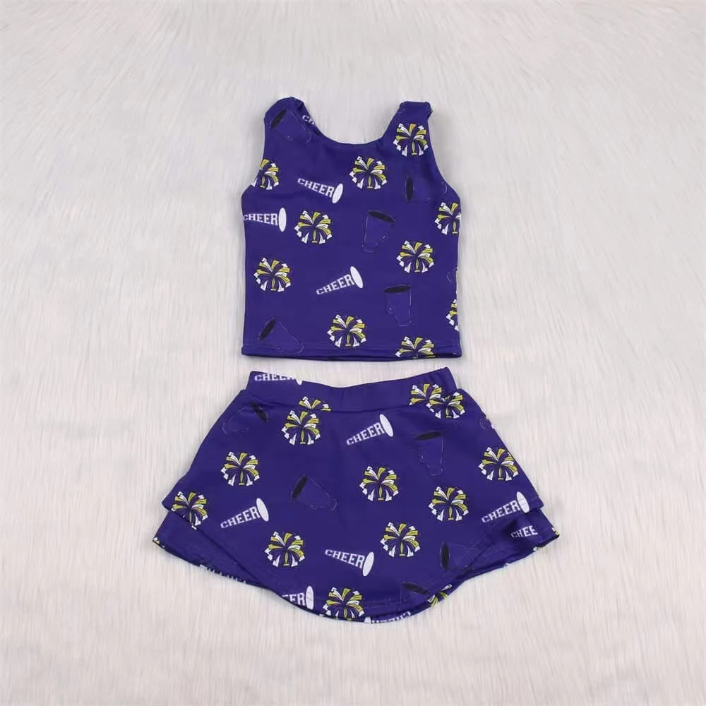 preorder GSD2449 cheer dark purple sleeveless skirt with shorts girls set