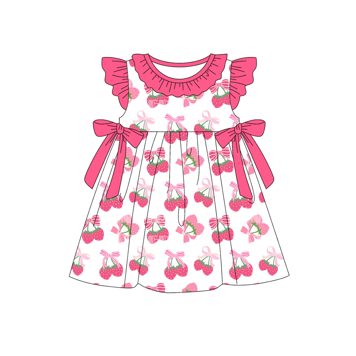 preorder GSD2455 strawberry bows hot pink flutter sleeve girls dress
