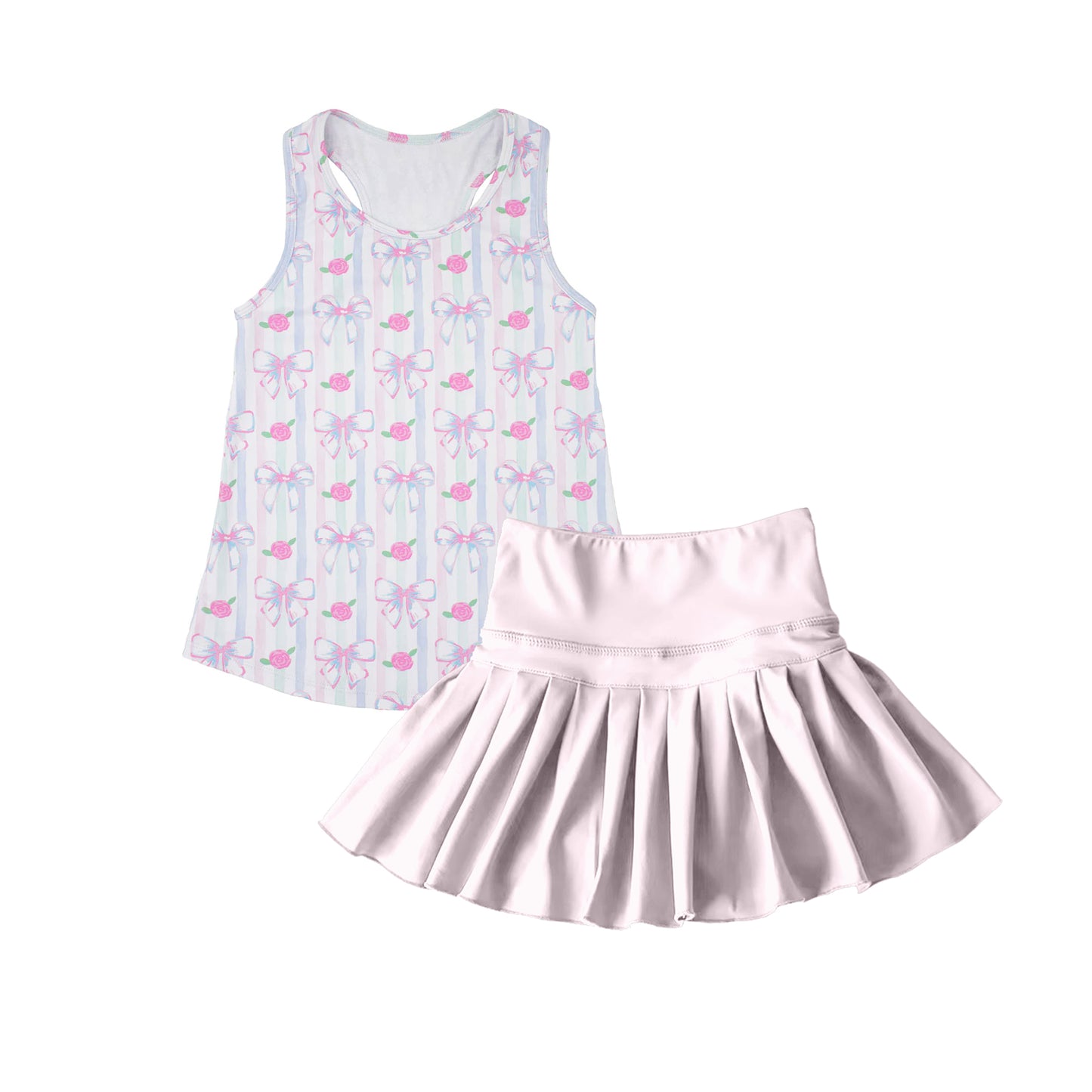preorder GSD2457 yoga pink bows flowers sleeveless pink skirt girls set