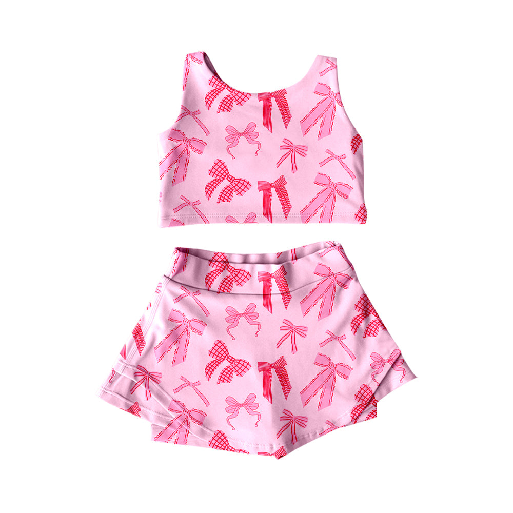 preorder GSD2459 pink/hot pink bows sleeveless skirt with shorts girls set