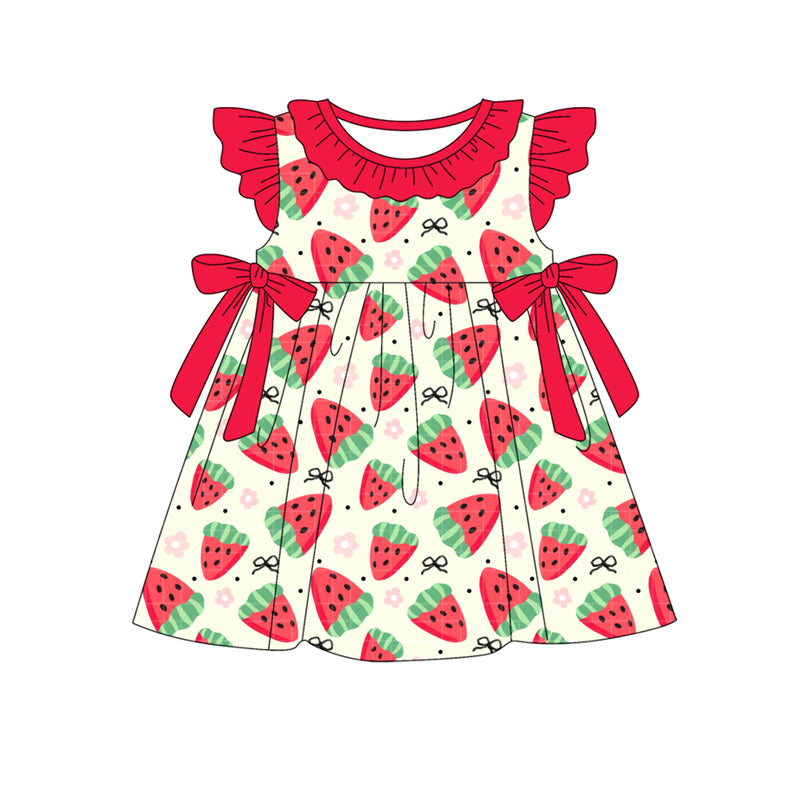 preorder GSD2465 Summer watermelon red with bows flutter sleeve girls dress