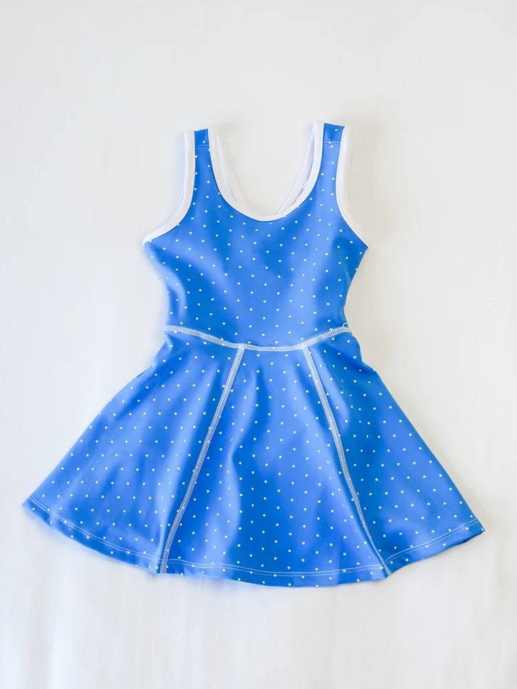 preorder GSD2488 yoga blue dot sleeveless with shorts girls dress