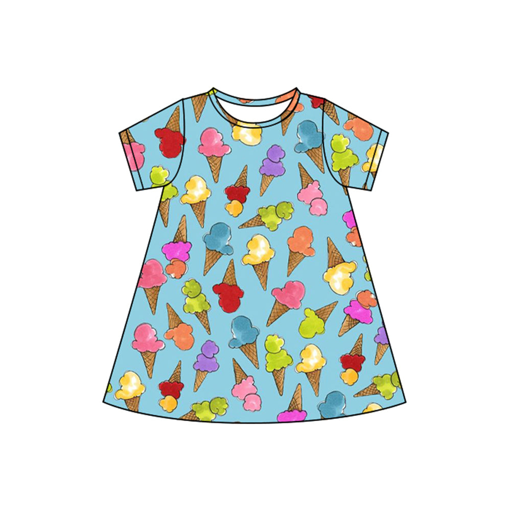 preorder GSD2498 colorful ice blue short sleeve girls dress