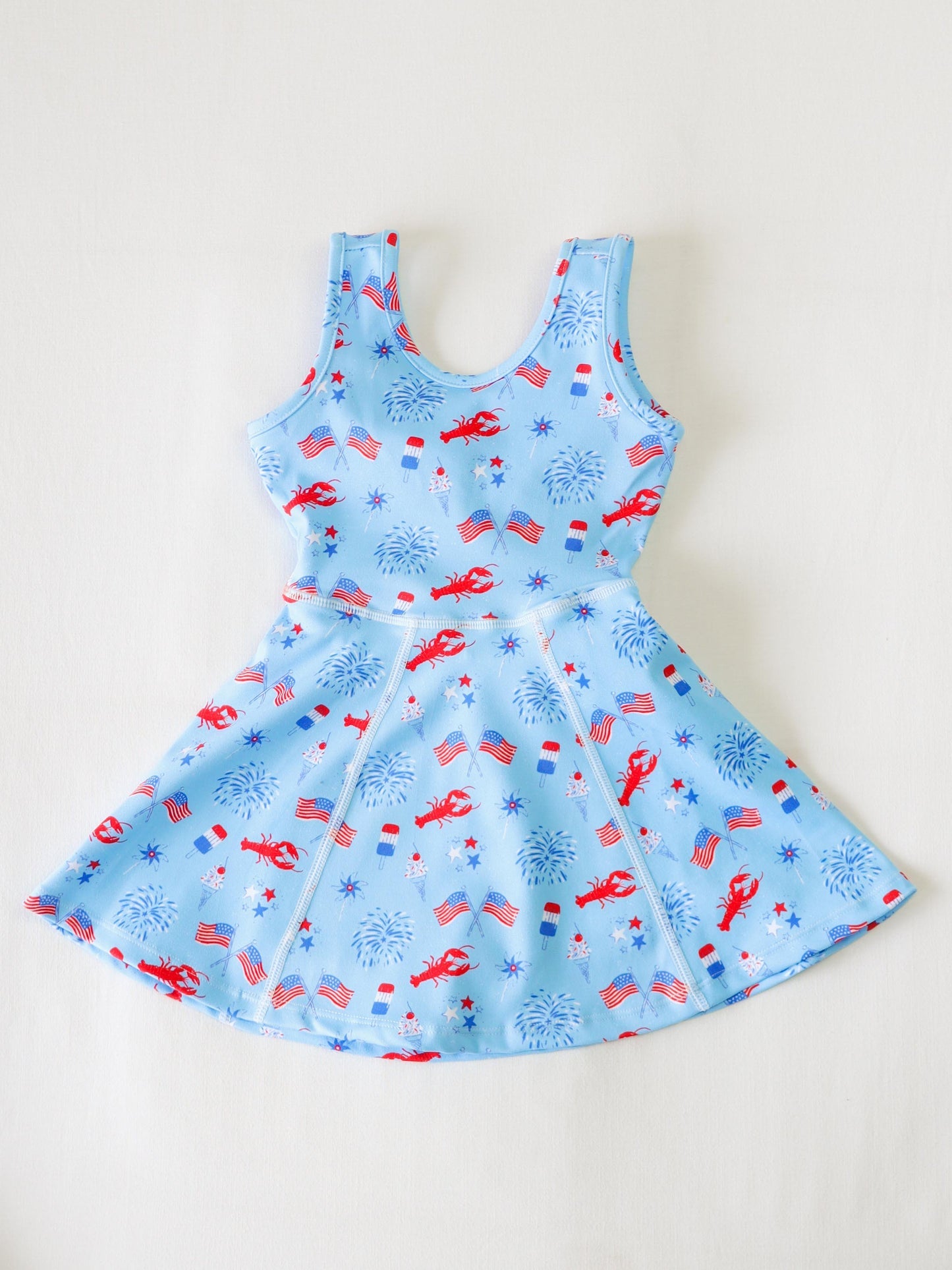 preorder GSD2513 yoga July 4th flag crayfish blue sleeveless girls dress with shorts