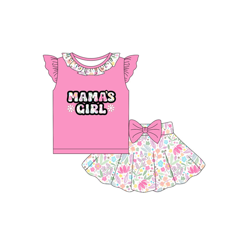 preorder GSD2528 mama's girl hot pink flutter sleeve flowers skirt girls set