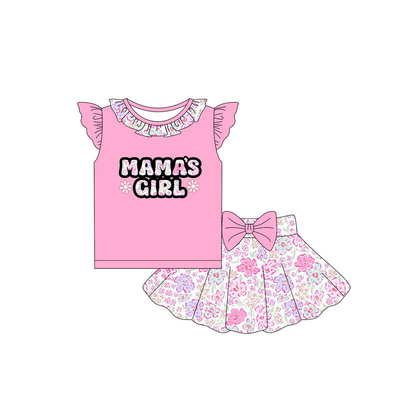 preorder GSD2530 mama's girl pink flutter sleeve flowers skirt girls set