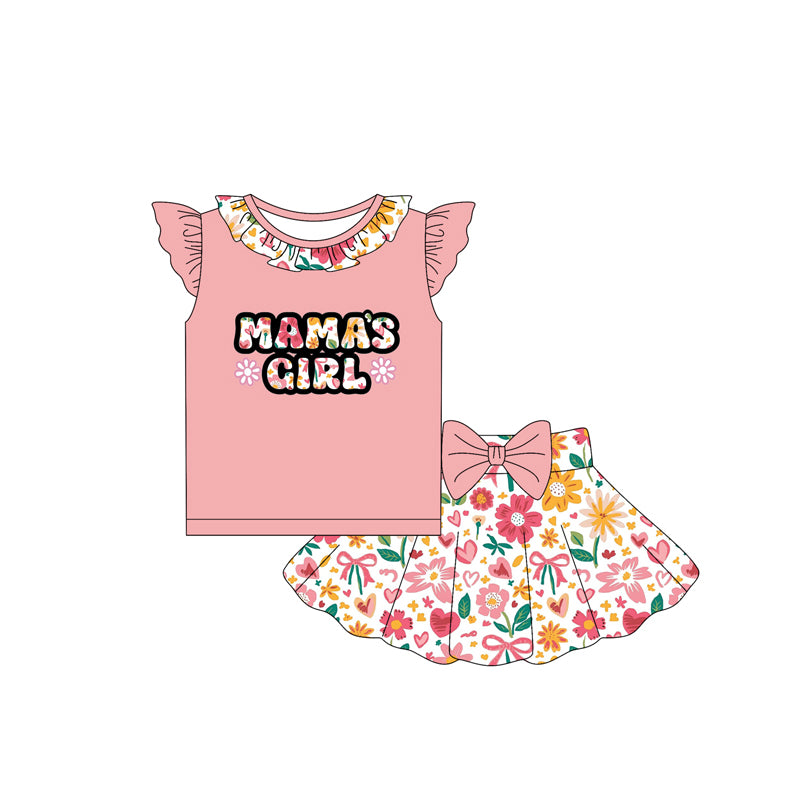 preorder GSD2531 mama's girl pink flutter sleeve flowers skirt girls set