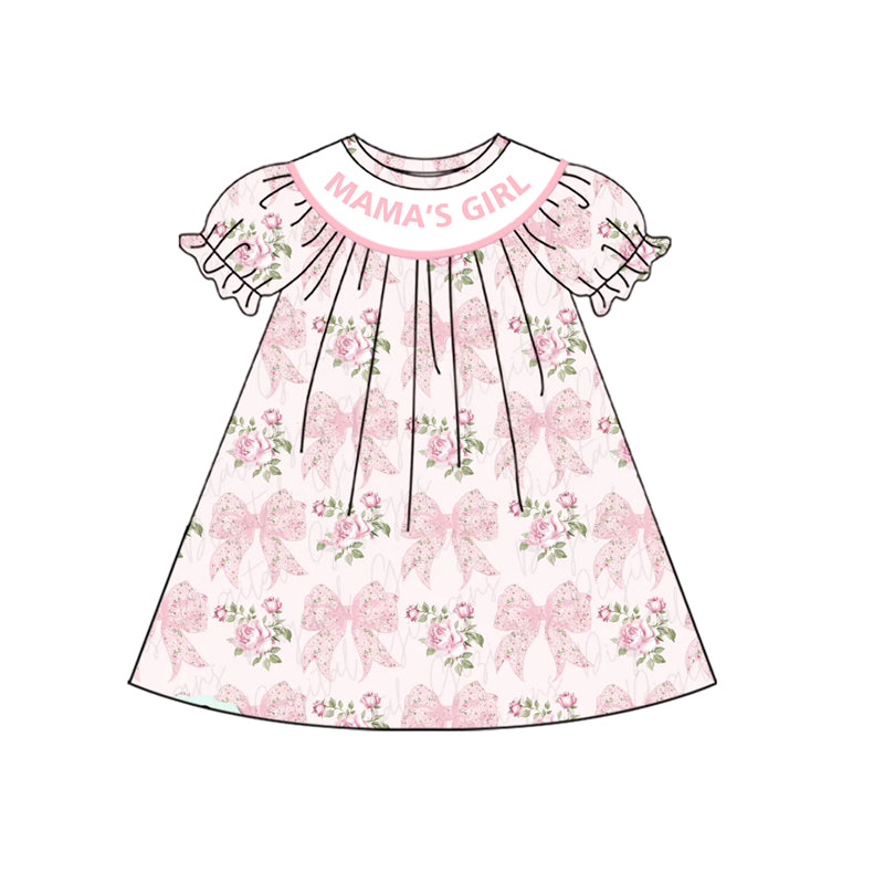 preorder GSD2532 mama's girl flowers bows pink short sleeve girls dress