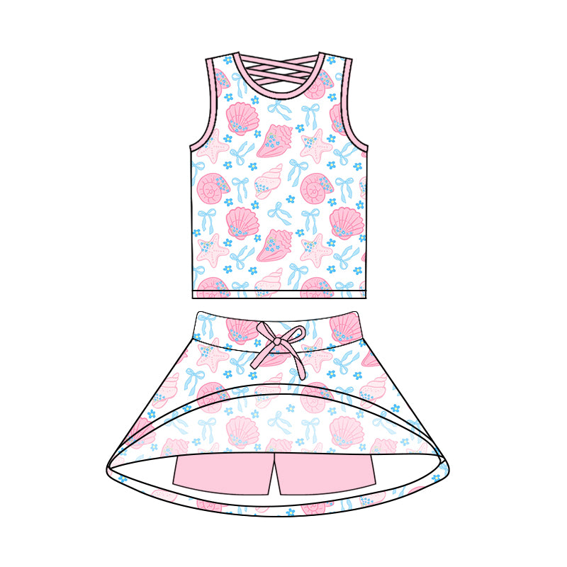 preorder GSD2538 cartoon shell bows pink sleevelss skirt with shorts girls set