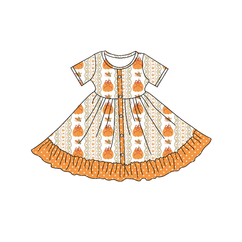 preorder GSD2545 pumpkin flowers orange short sleeve girls dress