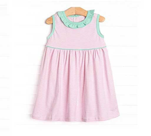 preorder GSD2546 pink striped sleeveless girls dresss