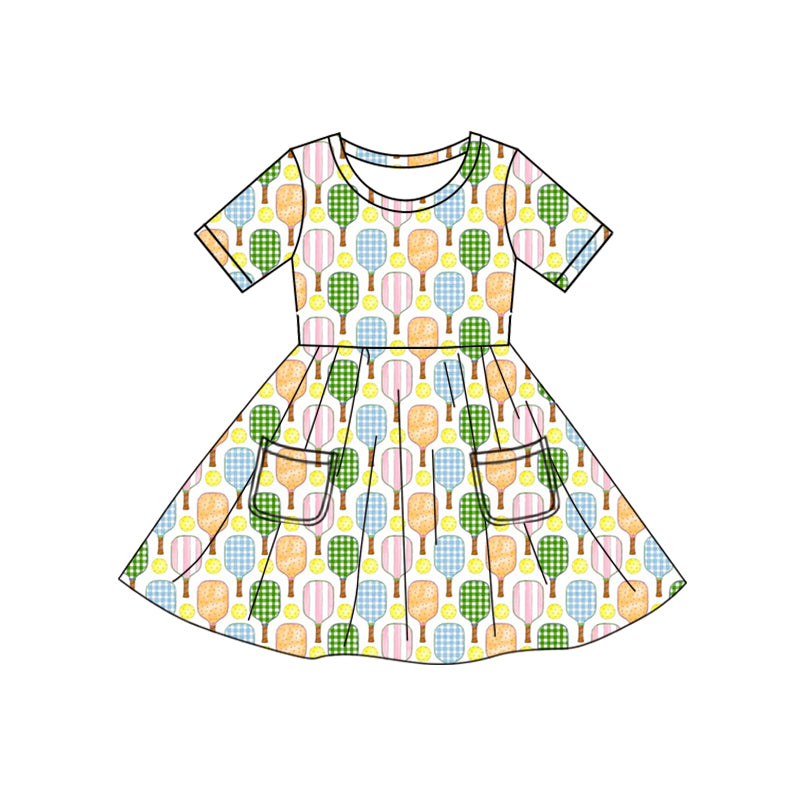 preorder GSD2547 colorful tennis pocket short sleeve girls dress