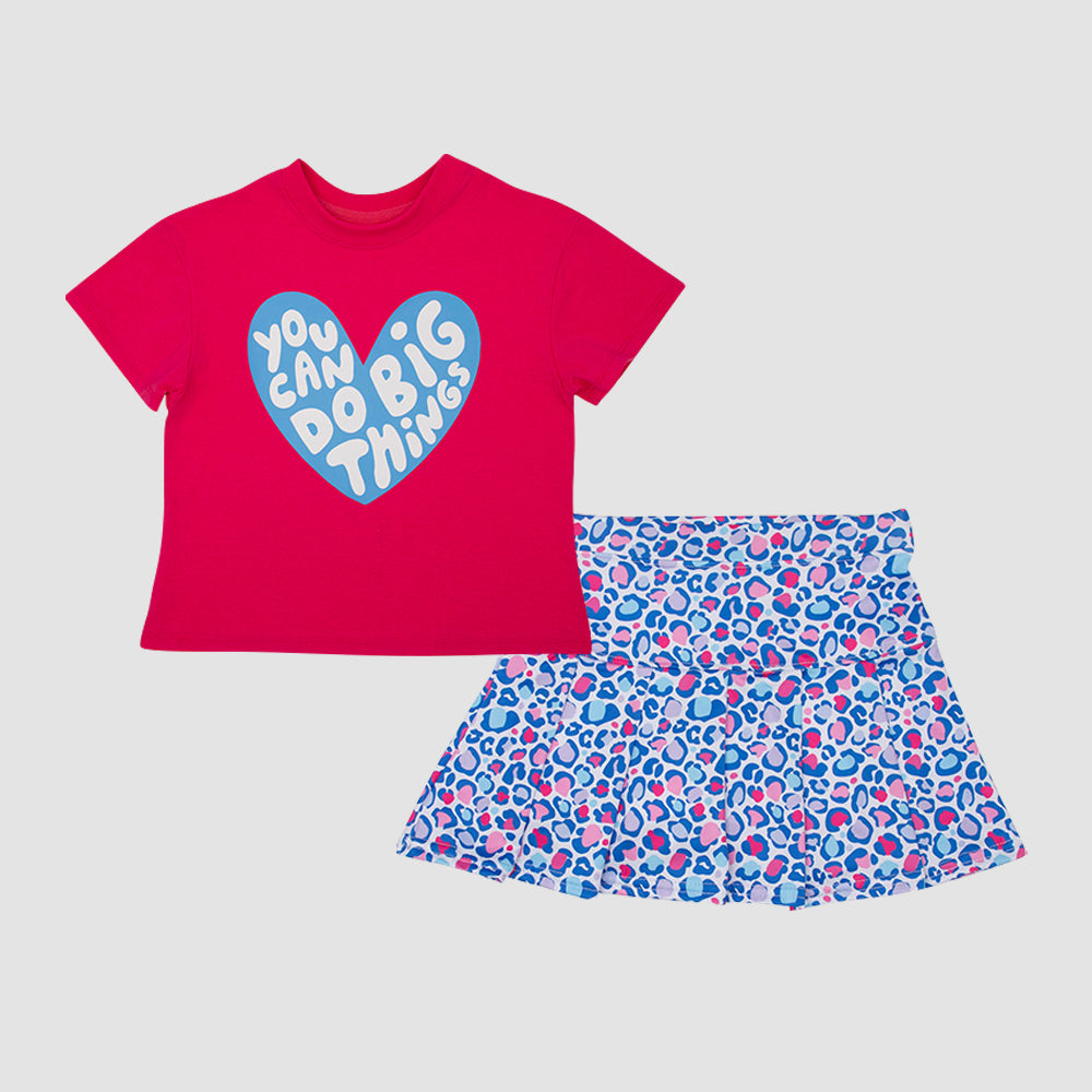 preorder GSD2552 you can do big things red short sleeve colorful leoaprd skirt girls set