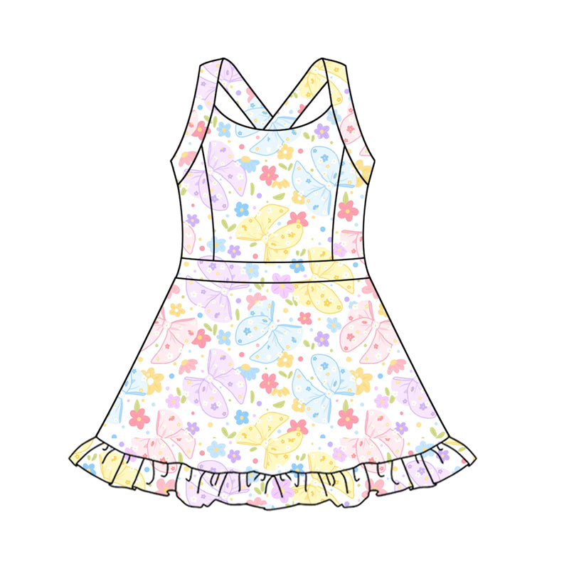preorder GSD2565 yoga colorful flowers bows girls dress with shorts