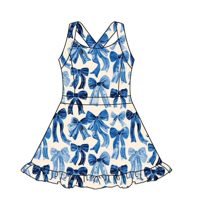preorder GSD2566 yoga blue bows girls dress with shorts