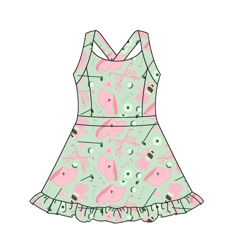 preorder GSD2569 yoga golf bows hat green girls dress with shorts