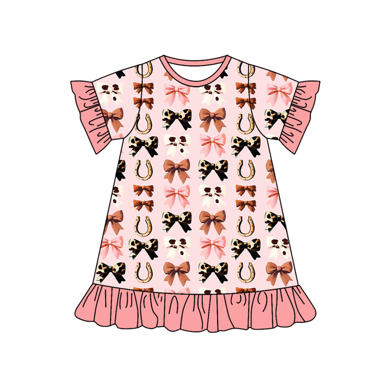 preorder GSD2588 Western bows pink short sleeve grils dress
