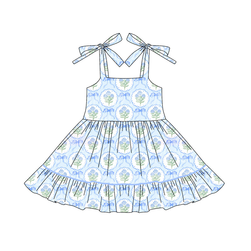 preorder GSD2590 blue flowers bows girls dress