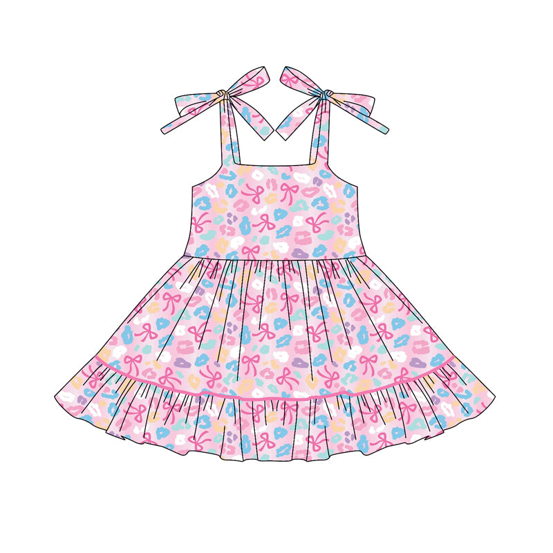 preorder GSD2593 colorful leopard bows pink girls dress