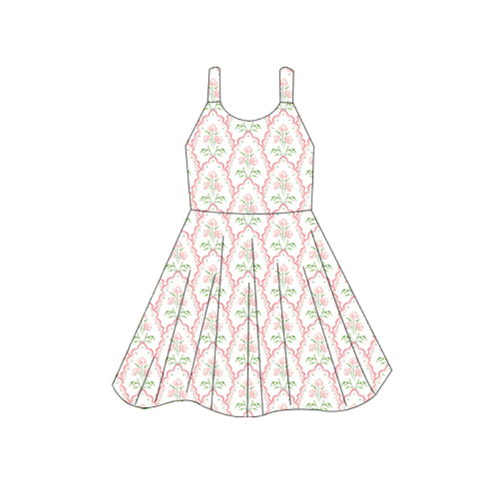 preorder GSD2600 Summer pink flowers girls dress