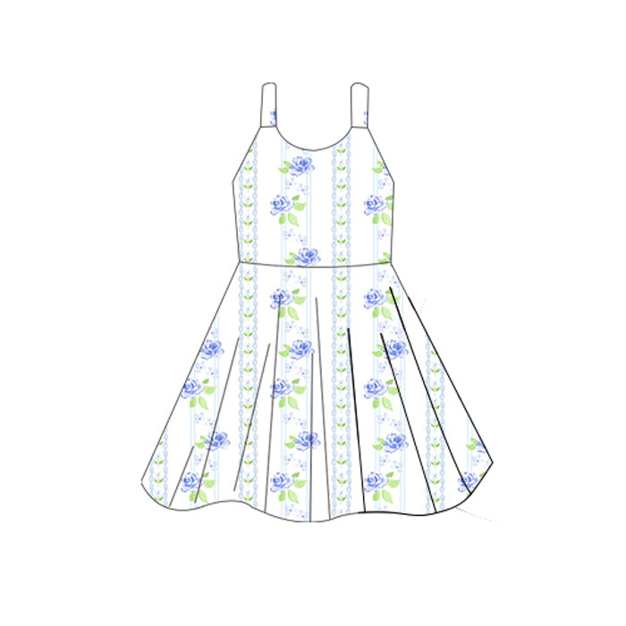 preorder GSD2601 Summer blue flowers girls dress