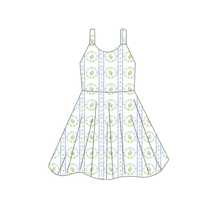 preorder GSD265 Summer blue flowers girls dress