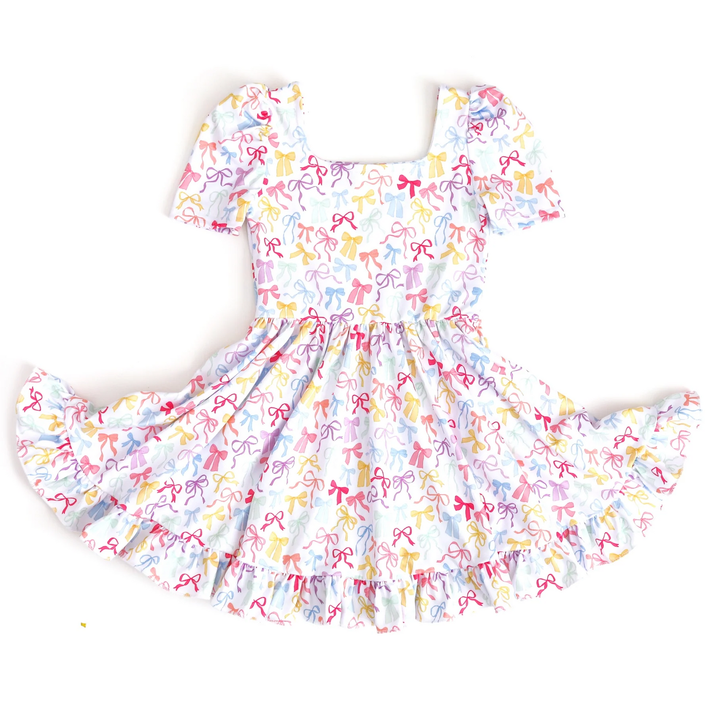 preorder GSD2606 colorful bows pink short sleeve girls dress