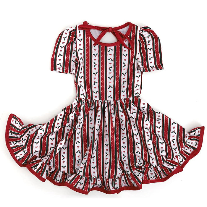 preorder GSD2612 Christmas holly berry red short sleeve girls dress