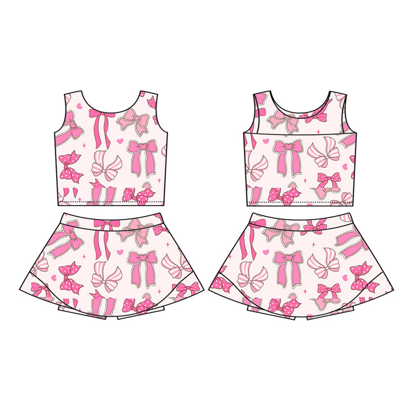 preorder GSD2624 pink/hot pink bows sleeveless skirt girls set