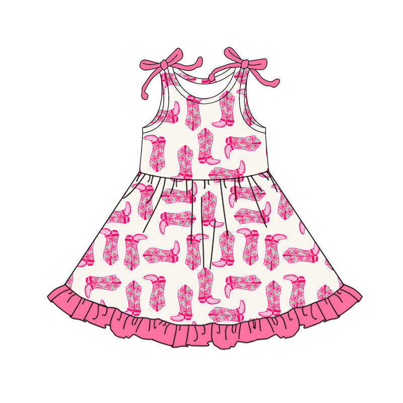 preorder GSD2643 Western boots hot pink sleeveelss girls dress