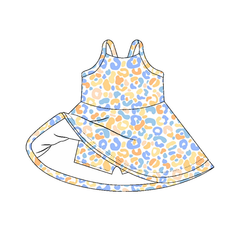 preorder GSD2646 yoga colorful leopard yellow blue girls dress shorts
