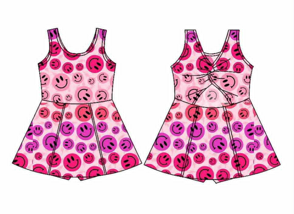 preorder GSD2655 yoga hot pink smile sleeveless skorts girls dress
