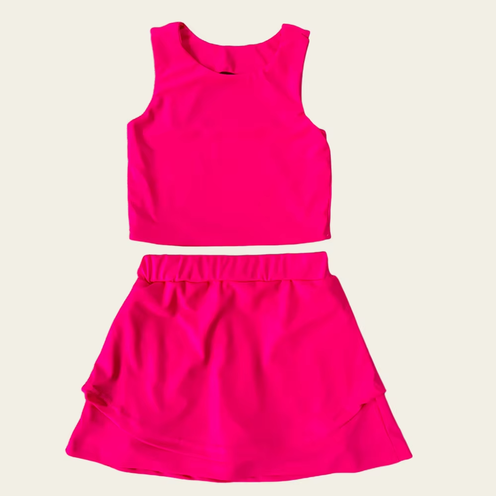 preorder GSD2658 yoga hot pink sleeveless skirt skorts girls set