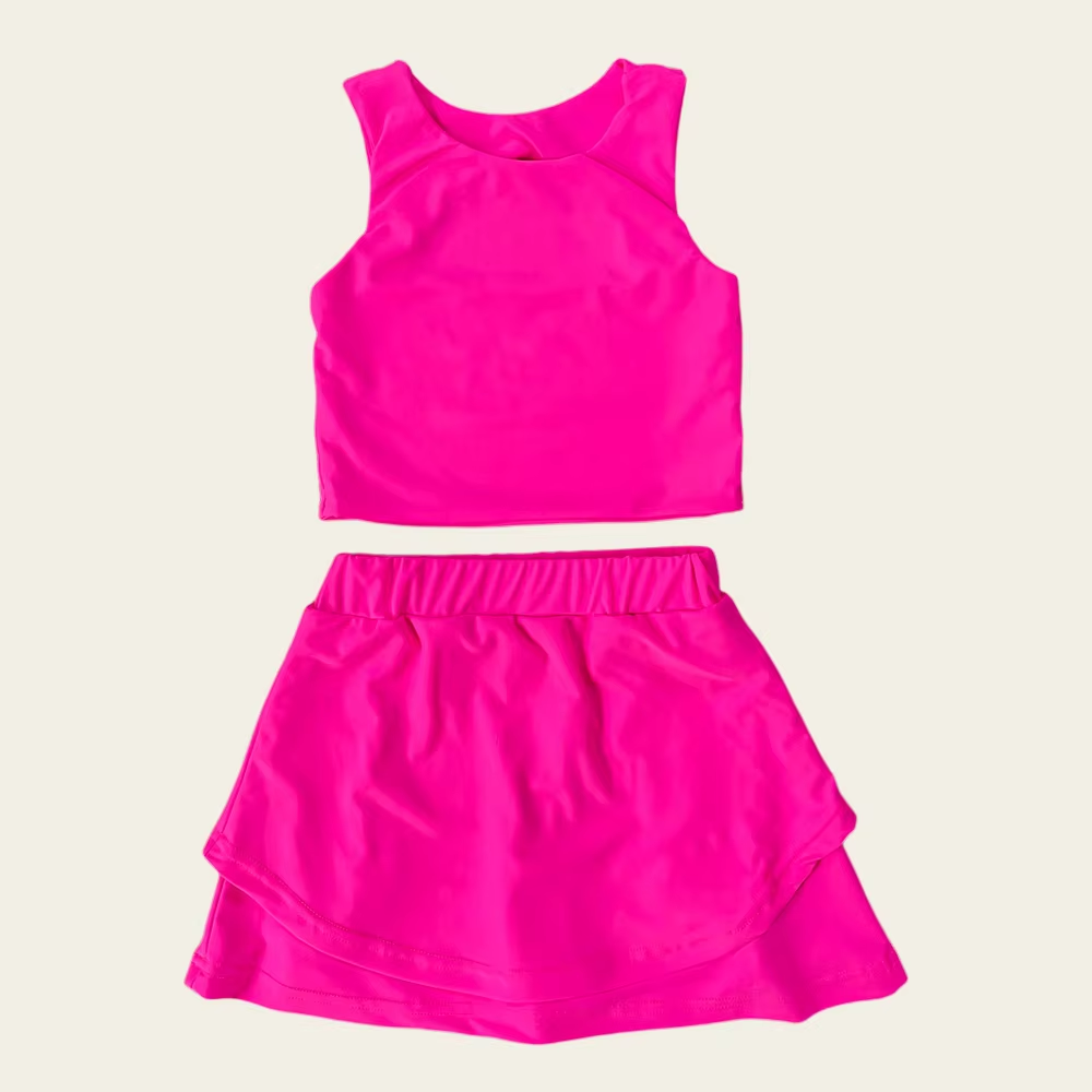 preorder GSD2663 yoga hot pink sleeveless skirt skorts girls set
