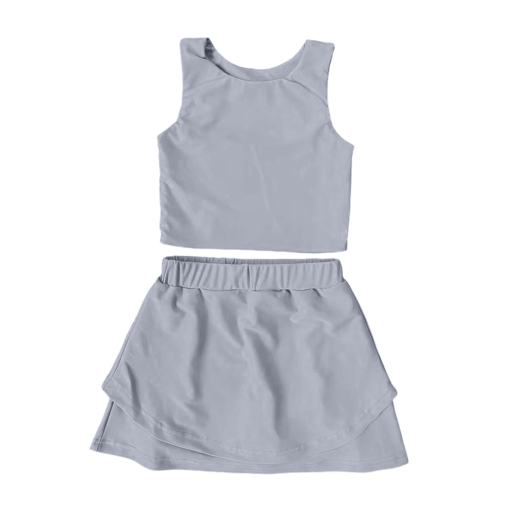 preorder GSD2666 yoga dark brown sleeveless skirt skorts girls set