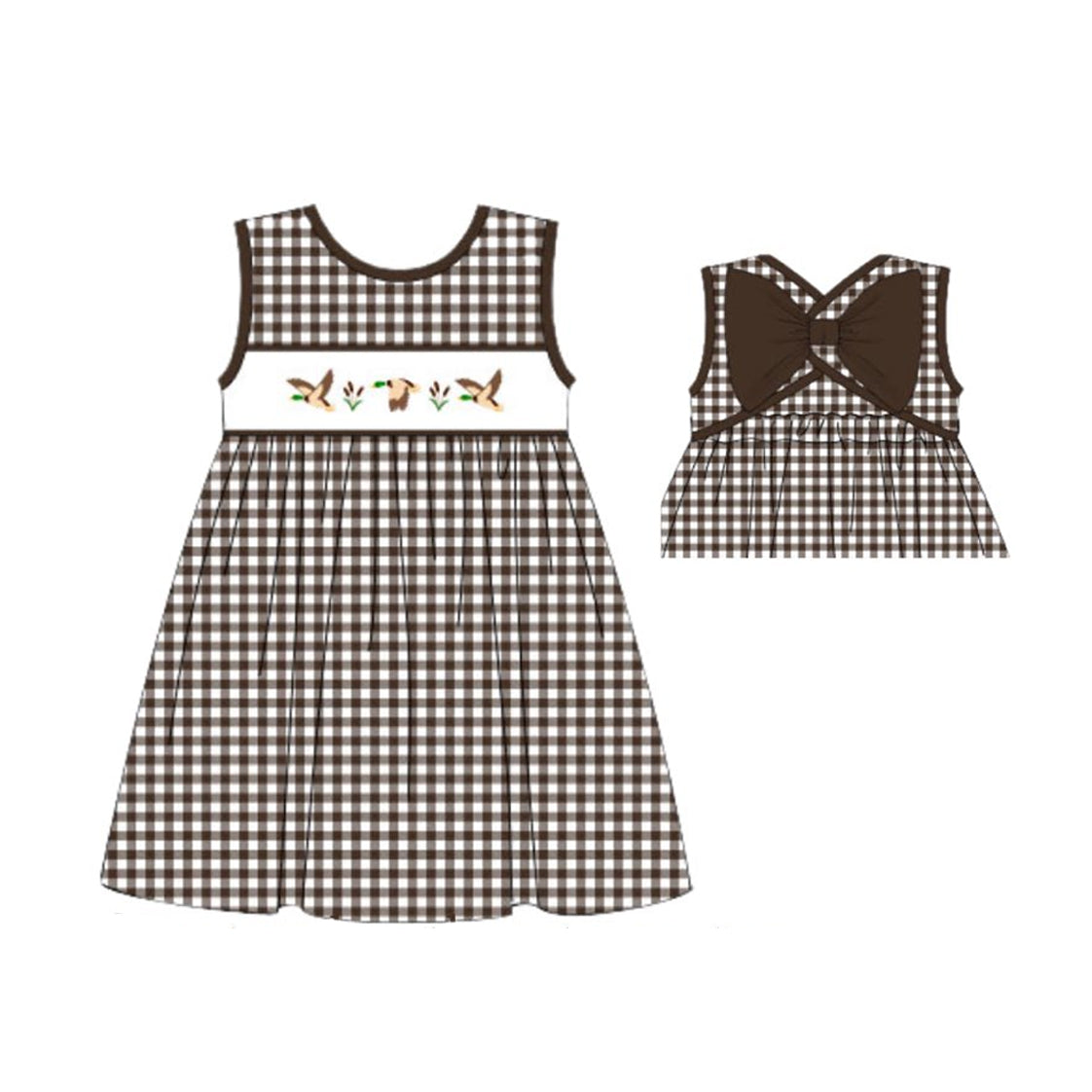 preorder GSD2697 hunting mallard duck brown checkered sleeveless girls dress