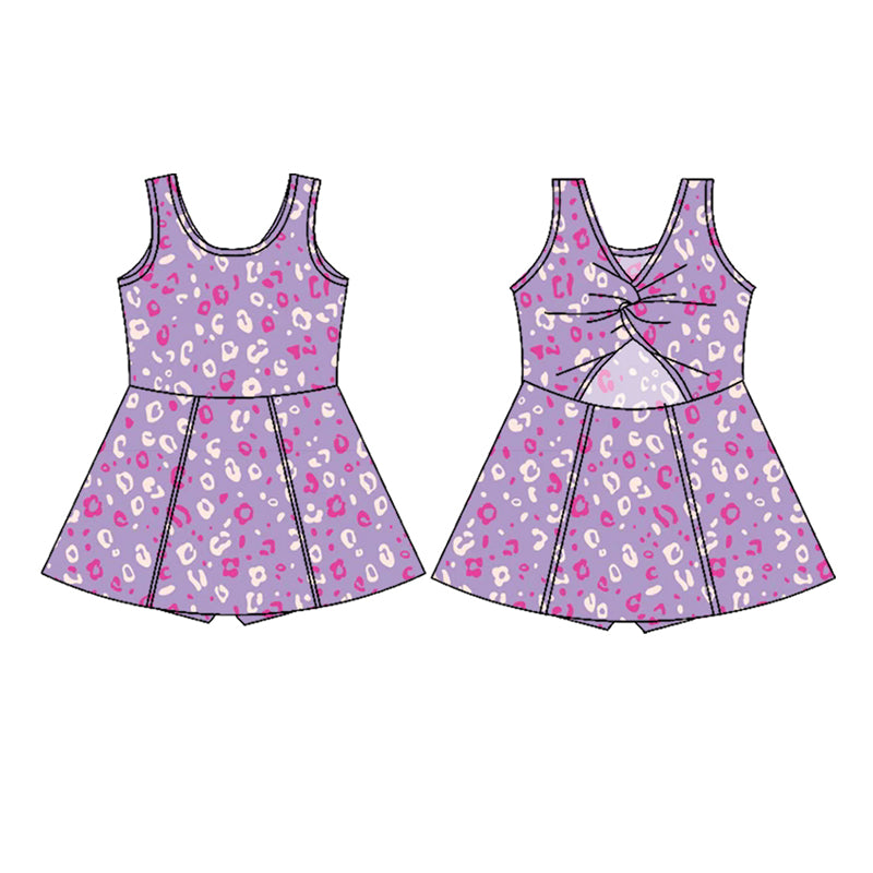 preorder GSD2700 yoga leopard purple sleeveless skorts girls dress