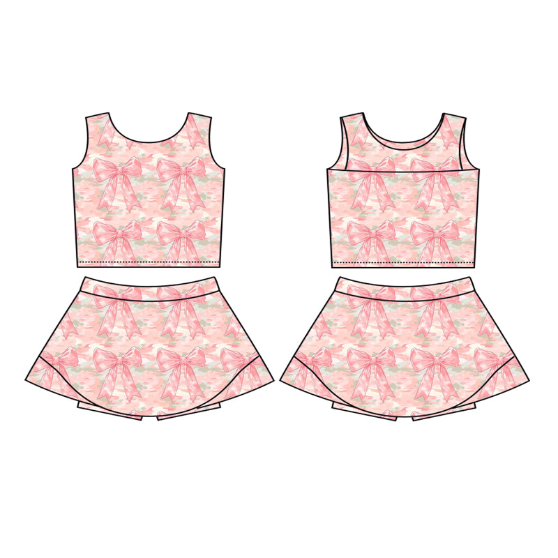 preorder GSD2701 yoga pink bows camo sleeveless skirt skorts girls set