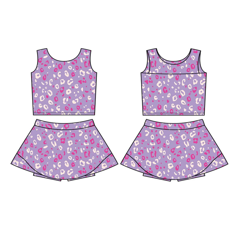preorder GSD2702 yoga leopard purple sleeveless skirt skorts girls set