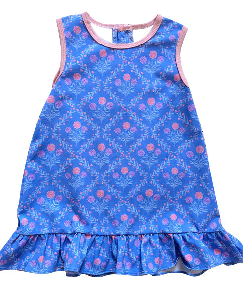 preorder GSD2706 pink flowers floral blue sleeveless girls dress