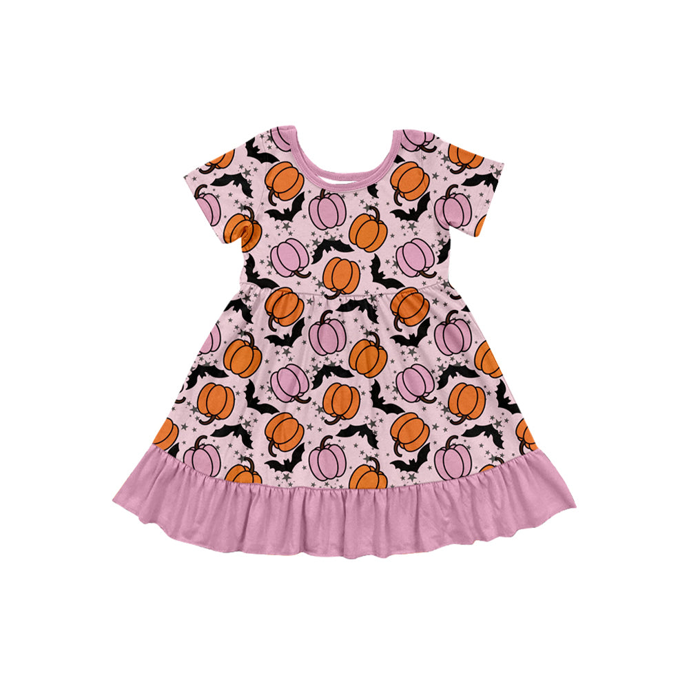 preorder GSD2757 Halloween spooky season bat pumpkin pink short sleeve girls dress