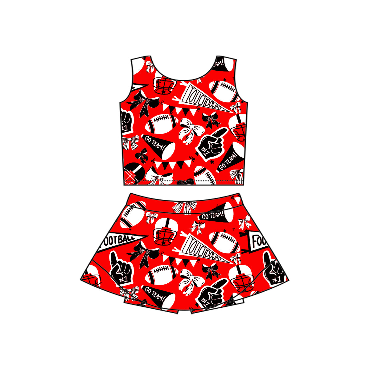 preorder GSD2763 yoga football item cheer red sleeveless skort girls set