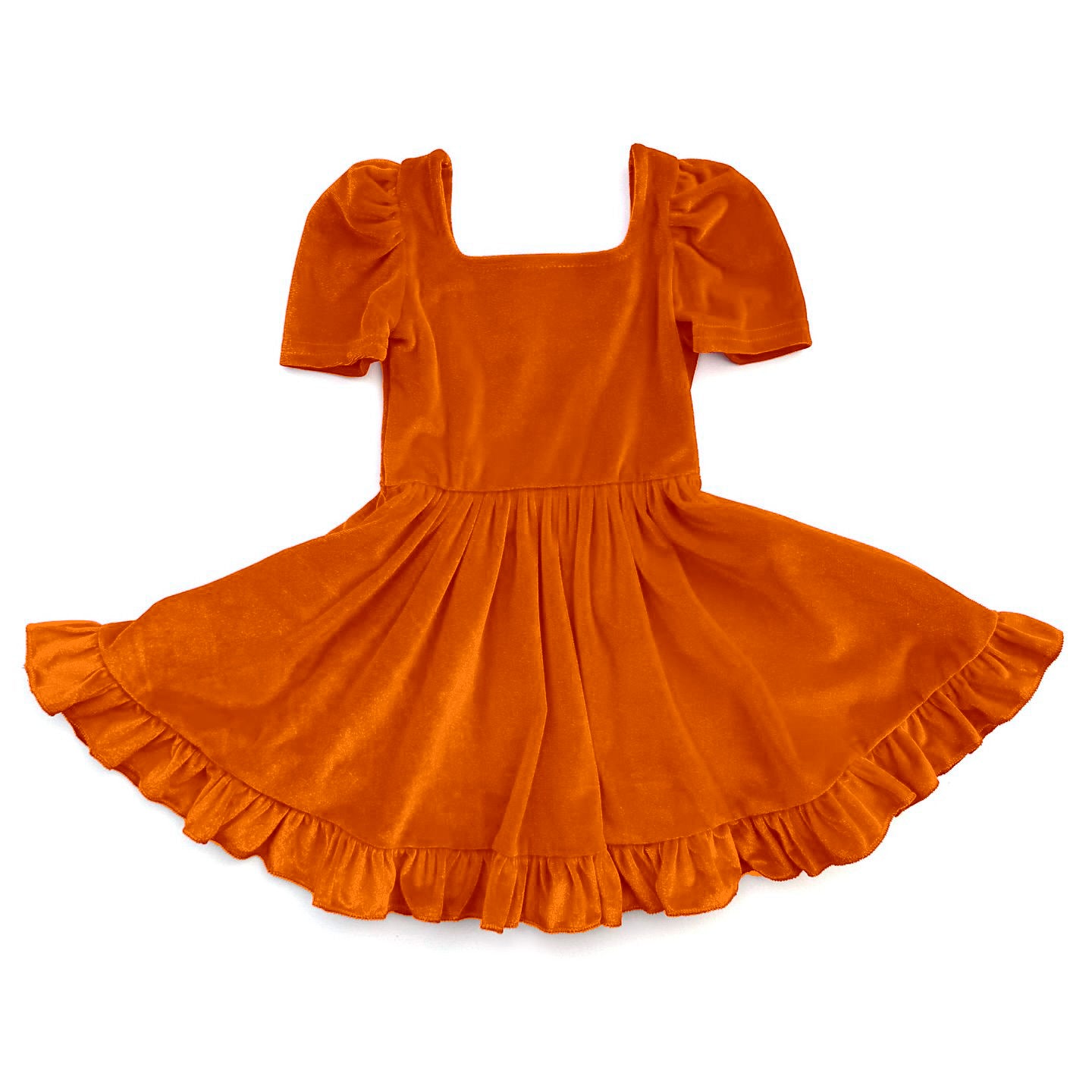 preorder GSD2765 orange velvet short sleeve girls dress