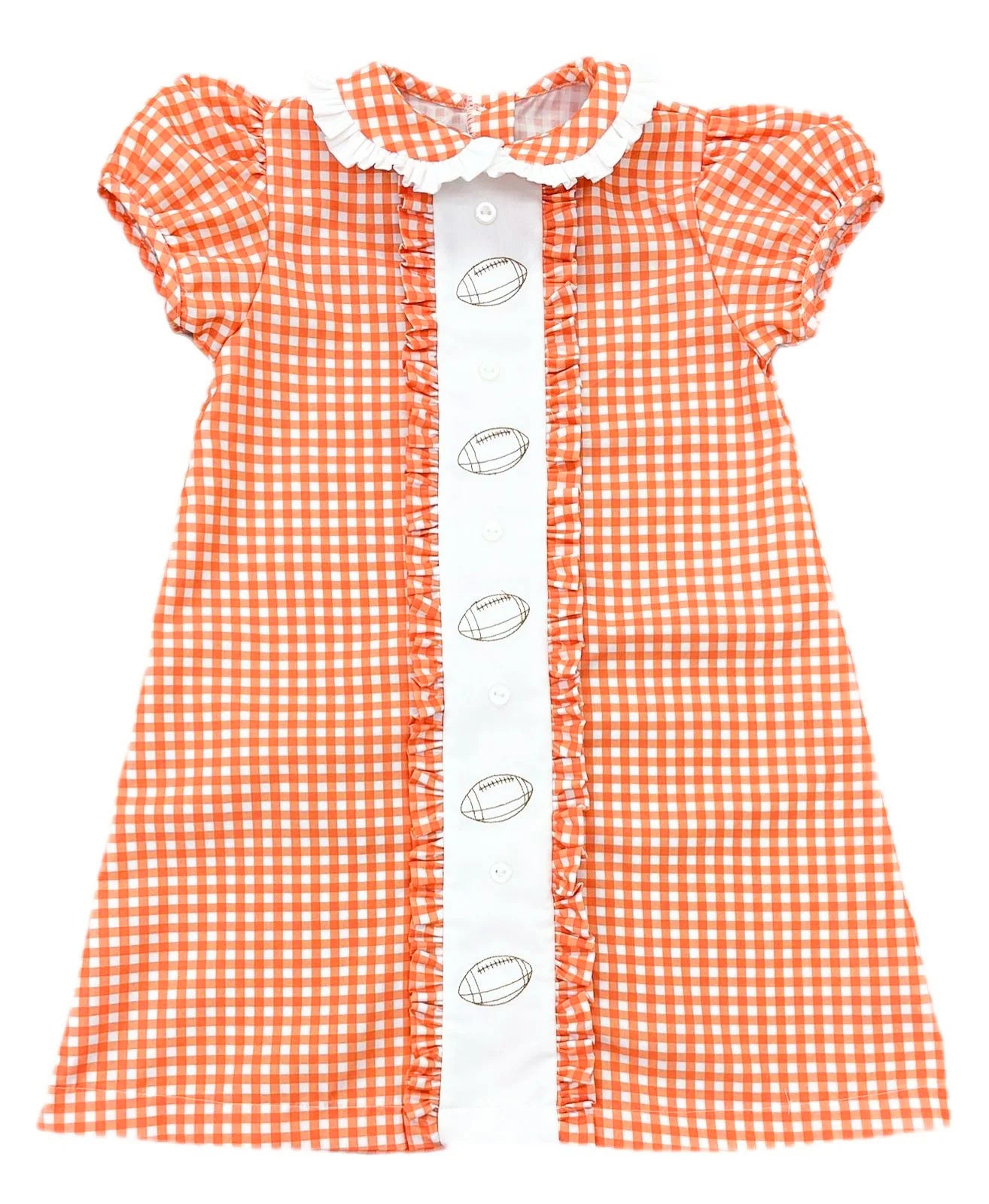 preorder GSD2797 football orange checkered short sleeve girls dress